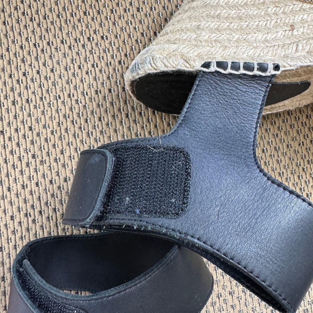 Vince Black Leather Espadrille Wedge Sandals Size 6 - Picture 11 of 13